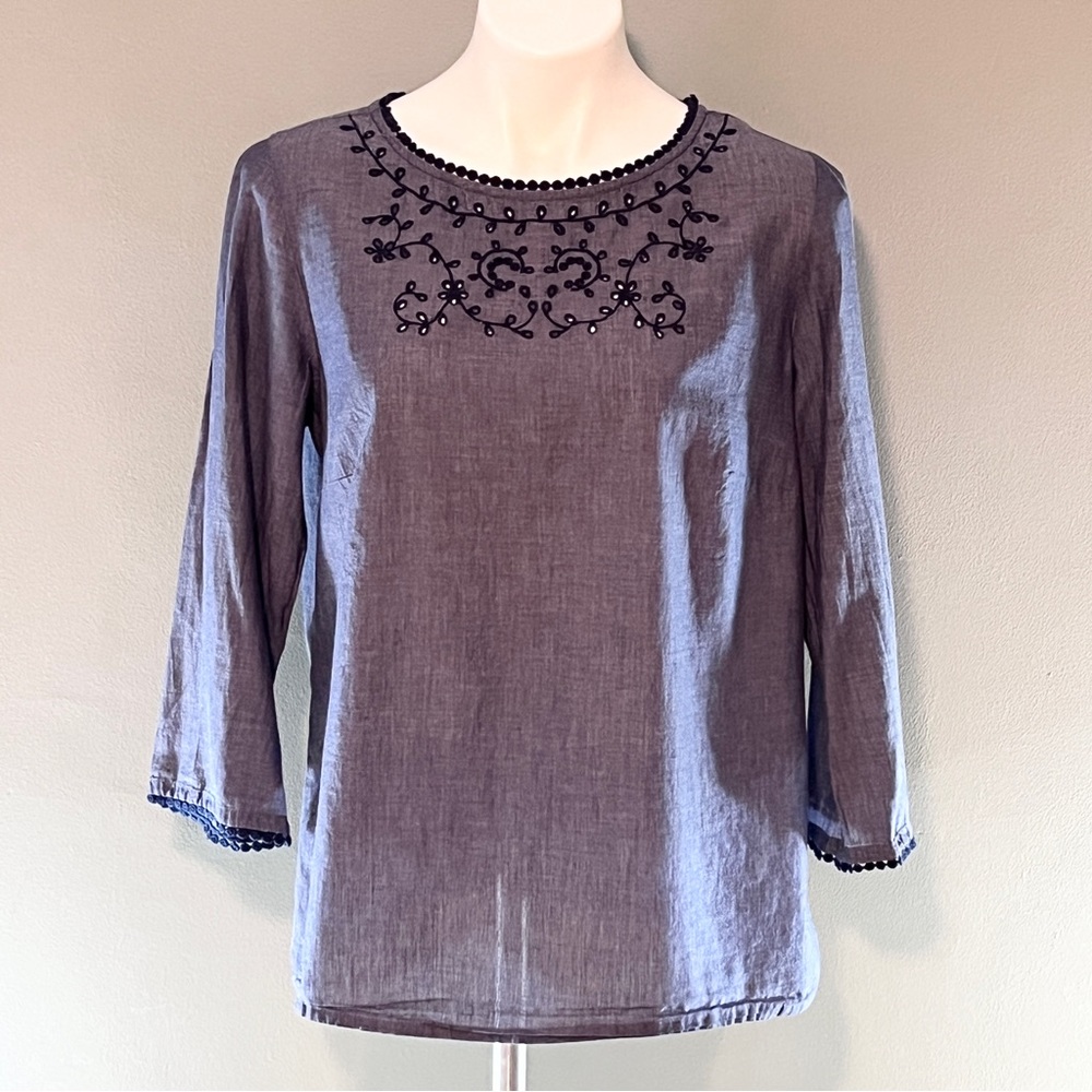 Talbots medium petite blue linen casual woven top
